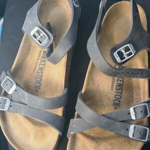 Birkenstock Kids Black Sandals with Silver Buckles